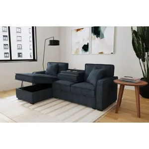 Caracas Sectional Sleeper Chofa with Pull Bed, Drop Table & USB in Eclipse Blue