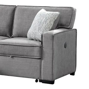 Caracas Sectional Sleeper Chofa with Pull Bed, Drop Table & USB in Palmer Grey