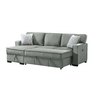 Caracas Sectional Sleeper Chofa with Pull Bed, Drop Table & USB in Palmer Grey