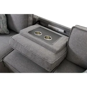 Caracas Sectional Sleeper Chofa with Pull Bed, Drop Table & USB in Palmer Grey