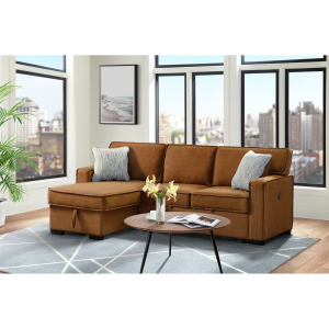 Caracas Sectional Sleeper Sofa with Drop Table & USB in Palmer Russet
