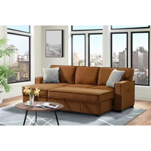 Caracas Sectional Sleeper Sofa with Drop Table & USB in Palmer Russet