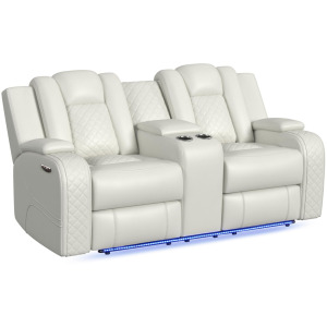 Carlo Power Motion Loveseat with Power Headrest, Console and LED in Pebble Oyster