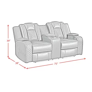 Carlo Power Motion Loveseat with Power Headrest, Console and LED in Pebble Black