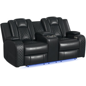 Carlo Power Motion Loveseat with Power Headrest, Console and LED in Pebble Black