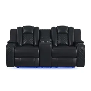 Carlo Power Motion Loveseat with Power Headrest, Console and LED in Pebble Black