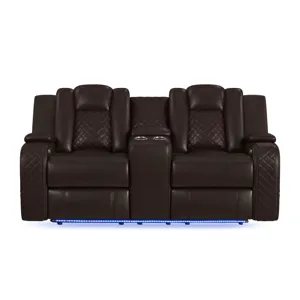 Carlo Power Motion Loveseat with Power Headrest, Console, LED and Wireless Charger in Pebble Brown