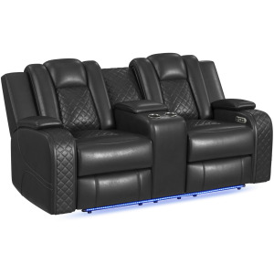 Carlo Power Motion Loveseat with Power Headrest, Console, LED and Wireless Charger in Pebble Grey