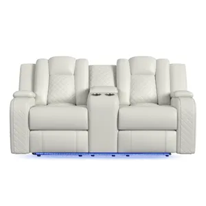 Carlo Power Motion Loveseat with Power Headrest, Console and LED in Pebble Oyster