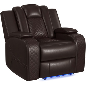 Carlo Power Motion Recliner with Power Headrest, LED in Pebble Brown