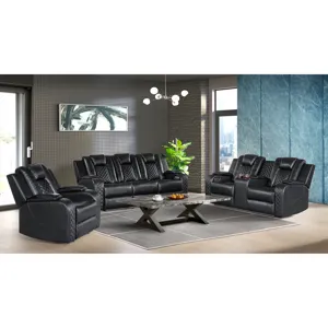 Carlo Power Motion Loveseat with Power Headrest, Console, LED and Wireless Charger in Pebble Black