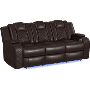 Carlo Power Motion Sofa with Power Headrest, Dropdown Table, Power strip, led and reading light in Pebble Brown