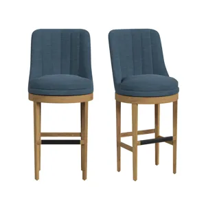 Carmen Swivel Bar Stool with Blue Fabric in Natural (2 Per Carton)