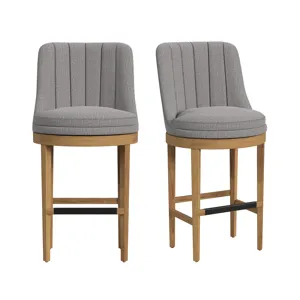 Carmen Swivel Bar Stool with Light Grey Fabric in Natural (2 Per Carton)