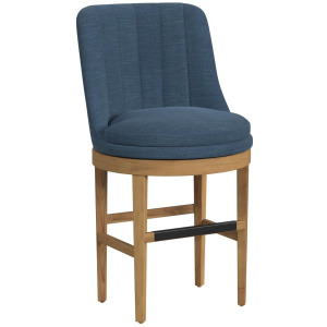 Carmen Swivel Counter Stool with Blue Fabric in Natural (2 Per Carton)