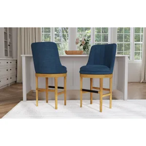 Carmen Swivel Counter Stool with Blue Fabric in Natural (2 Per Carton)