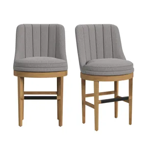 Carmen Swivel Counter Stool with Light Grey Fabric in Natural (2 Per Carton)