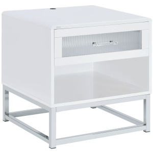 Chandra End Table with LED and Battery Pack in Glossy White