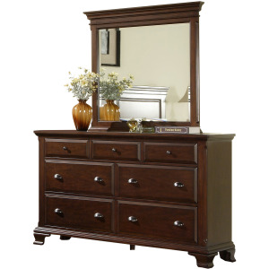 Canton Cherry Dresser & Mirror Set