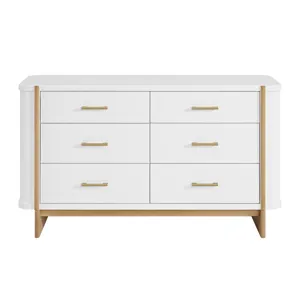 Colette 6-Drawer Dresser in White With Natural Base/Post - 3A