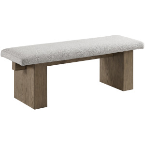 Conner Dining Bench with Light Grey Boucle Fabric in Oak