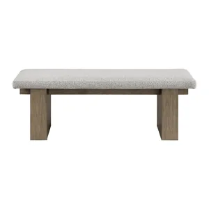 Conner Dining Bench with Light Grey Boucle Fabric in Oak