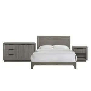 Darien Bedroom Set with Queen Bed, Dresser and Nightstand in Grey