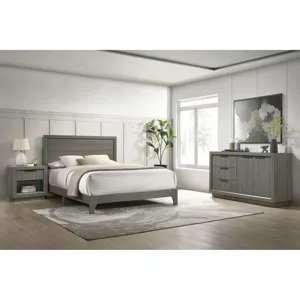 Darien Bedroom Set with Queen Bed, Dresser and Nightstand in Grey