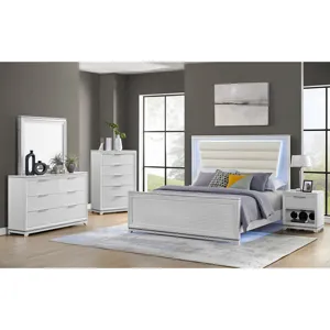 Denmark Full UPH Bed with Lights in White