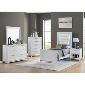 Denmark Twin UPH Bed with Lights in White