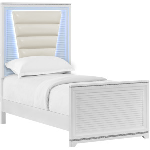 Denmark Twin UPH Bed with Lights in White