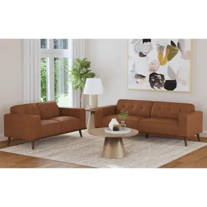 Destiny Sofa with Wood Front in Pebble Tan