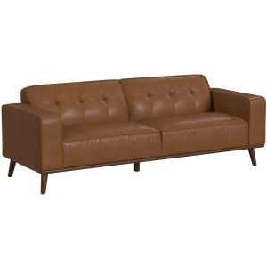 Destiny Sofa with Wood Front in Pebble Tan