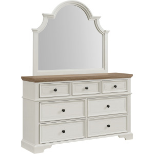 Eastwood Youth Dresser and Mirror Set in Brown and Off-White