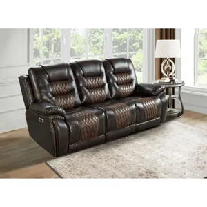 El Camino Power Motion Sofa with Power Headrest, Power strip and Dropdown Table in Marietta Brown