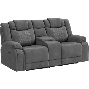 Elantra Power Motion Loveseat with Console in Pyxis PU Grey with Self Welts