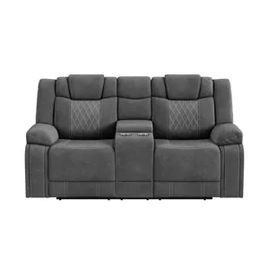 Elantra Power Motion Loveseat with Console in Pyxis PU Grey with Self Welts