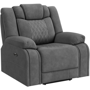 Elantra Power Motion Recliner in Pyxis PU Grey with Self Welts