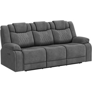 Elantra Power Motion Sofa in Pyxis PU Grey with Self Welts