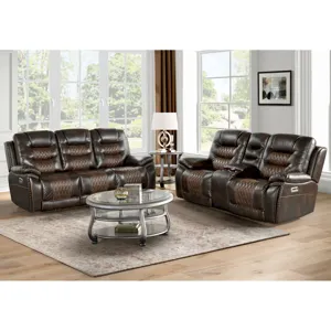 El Camino Power Motion Sofa with Power Headrest, Power strip and Dropdown Table in Marietta Brown