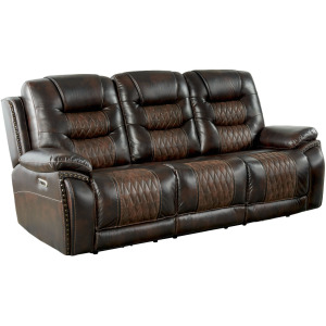 El Camino Power Motion Sofa with Power Headrest, Power strip and Dropdown Table in Marietta Brown