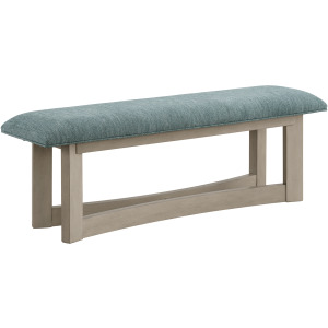 Elma Dining Bench with Blue Fabric in Almond