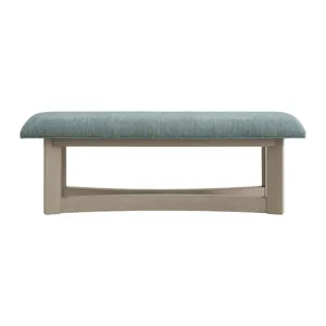 Elma Dining Bench with Blue Fabric in Almond