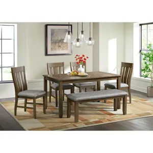 Everett 6PC Dining Set (Table + 4 Chairs + Bench) in Brown Acacia