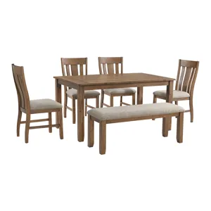 Everett 6PC Dining Set (Table + 4 Chairs + Bench) in Brown Acacia