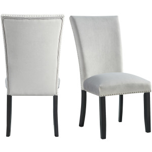 Francesca Rectangular Dining Grey Velvet Side Chair W/ Nailhead Trim (2 Per Pack)