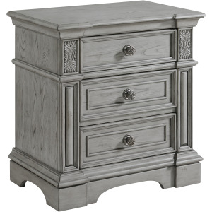 Glenmore 3-Drawer Nightstand with USB in Aged Grey