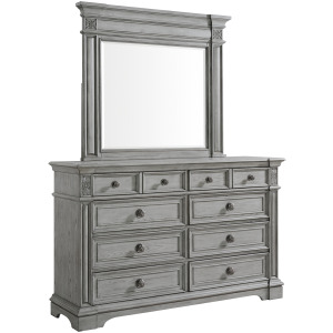 Glenmore Dresser and Mirror Set in Aged Grey