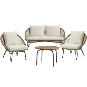 Grace Outdoor Seating 4PC Set - Black, Natural and Olefin Beige