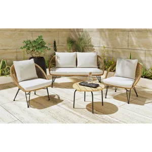 Grace Outdoor Seating 4PC Set - Black, Natural and Olefin Beige